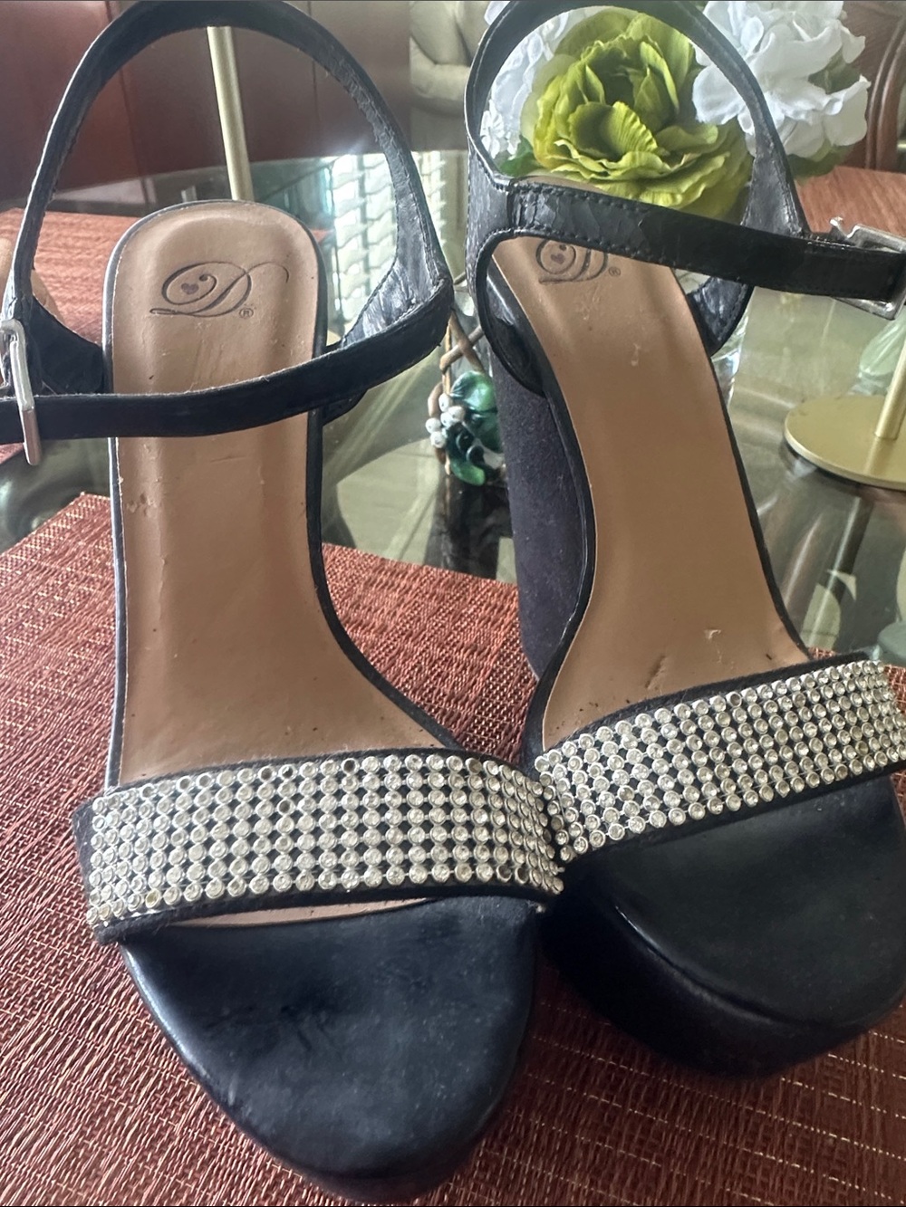Women’s Black Crystal-Embellished Dress Sandals
